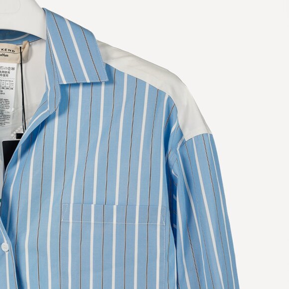 Weekend Max Mara Nadar Light Blue Striped Embroidered Cotton Poplin Shirt - Picture 5 of 16